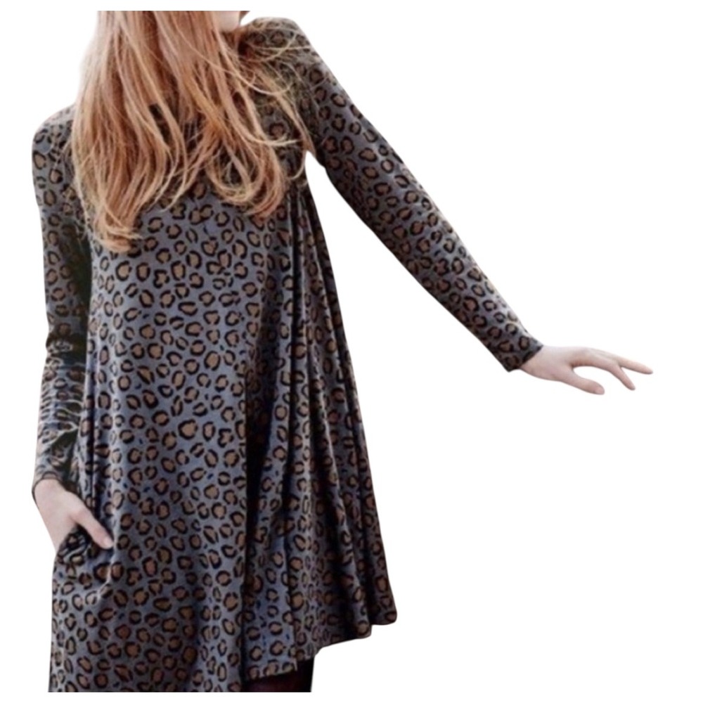 Boden gray‎ leopard print tunic swing dress. Size 4 Tall. EUC